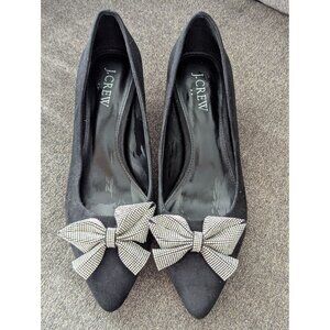 J.Crew Black Suede Kitten Heels With Rhinestone Bow Size 7